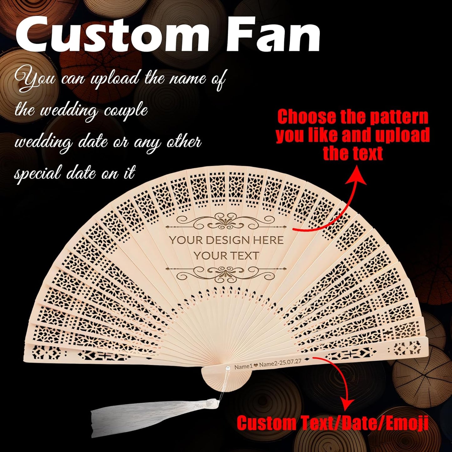 50 PCS Custom Fans Personalized Folding Fans for Line Dancing Wooden Hand Fan Wedding Favors Gift for Guests Personalized Fans for Events