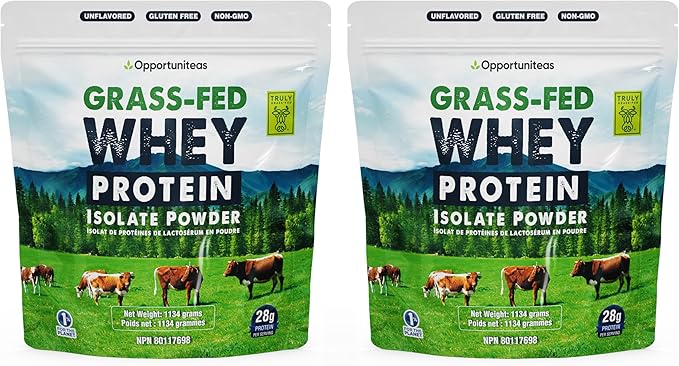 Opportuniteas Grass Fed Whey Isolate Protein Powder - Unflavored 28g Protein Powder Without Artificial Sweeteners, Hormone-Free Cows, Non GMO - 5lb