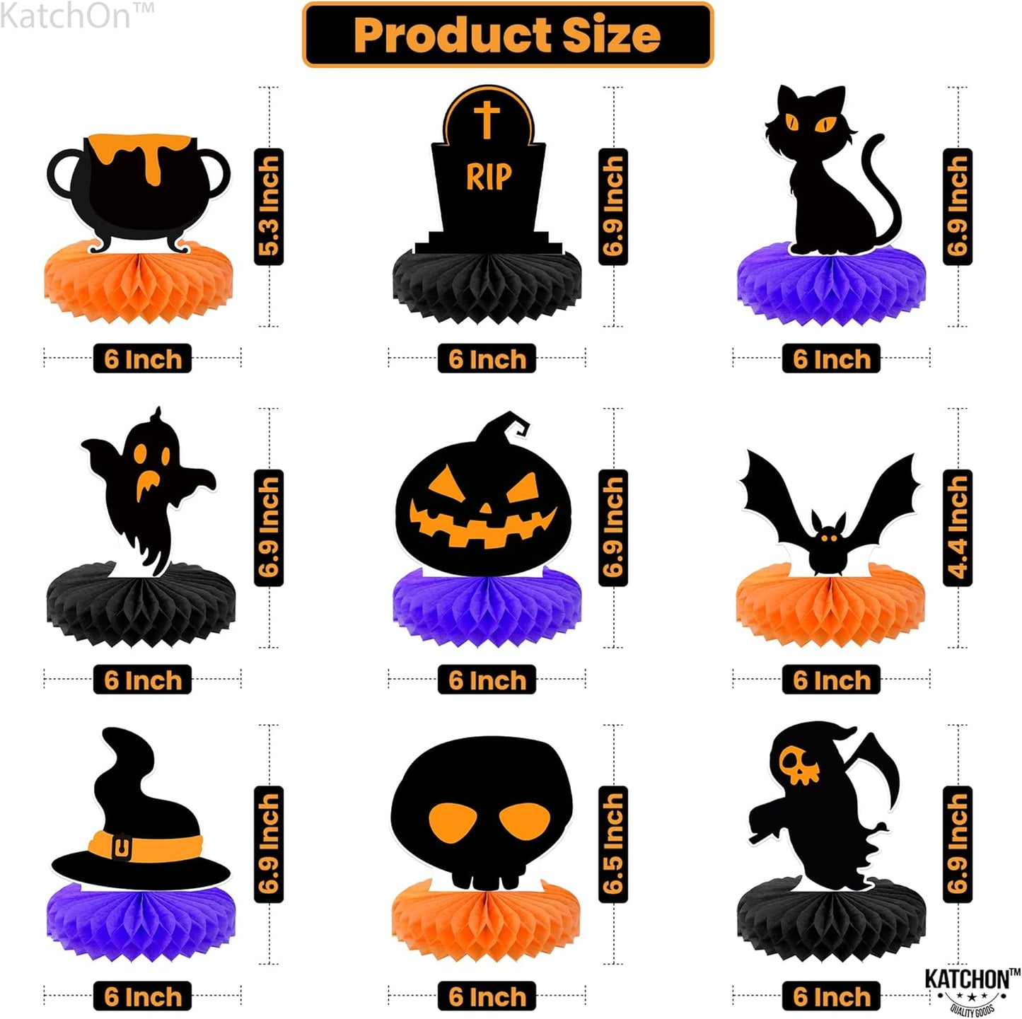 KatchOn, Halloween Centerpieces for Tables - Pack of 9 | Orange and Black Halloween Table Centerpiece for table Decorations | Pumpkin centerpiece for halloween Decorations Indoor