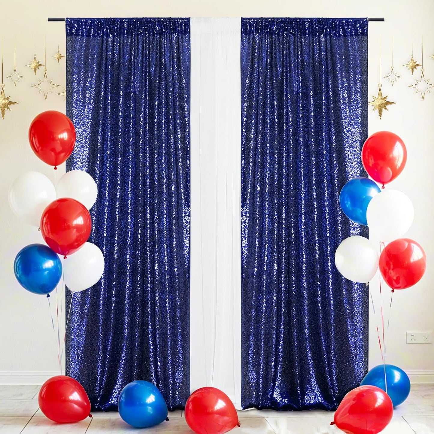 Eternal Beauty Sequin Backdrop Curtains, 2x8 Ft-2 Panels Navy Blue Back Drop for Shimmer Photography Party Wedding Birthday Decor