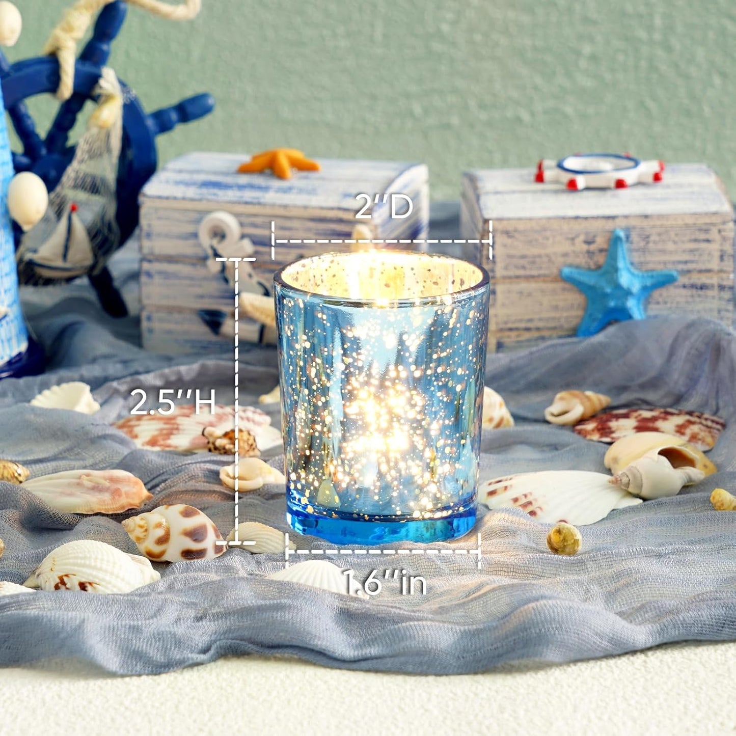 Homemory 36 Pcs Blue Votive Candle Holders, Mercury Glass Candle Holder, Tealight Candle Holders for Table Centerpieces, Baby Shower, Party, Anniversary, Wedding, Home Decor, Halloween, Christmas