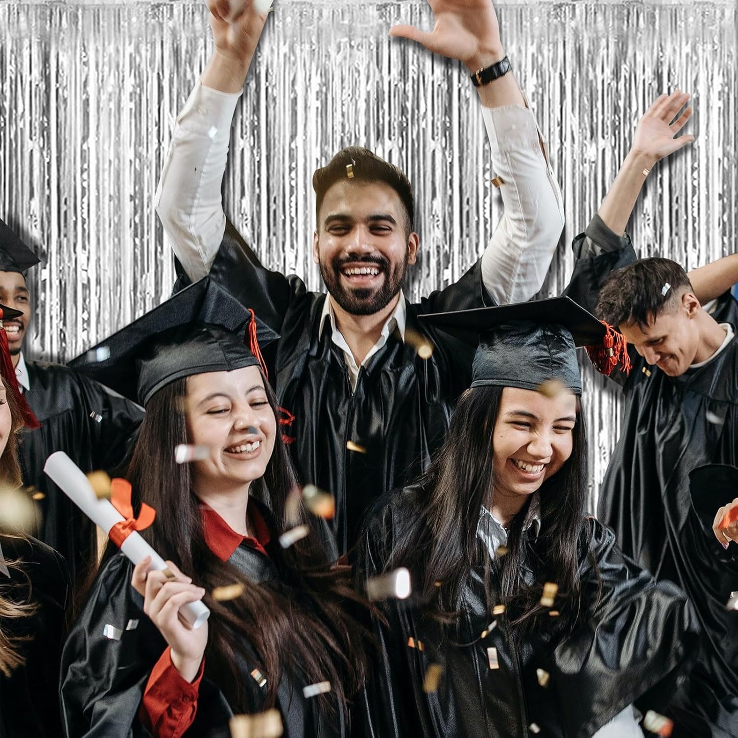 3 Pack Silver Foil Fringe Backdrop Curtains Party Streamers Metallic Tinsel Birthday Backdrop Christmas Bachelorette New Year Engagement Graduation Disco Party Decorations Glitter Backdrop