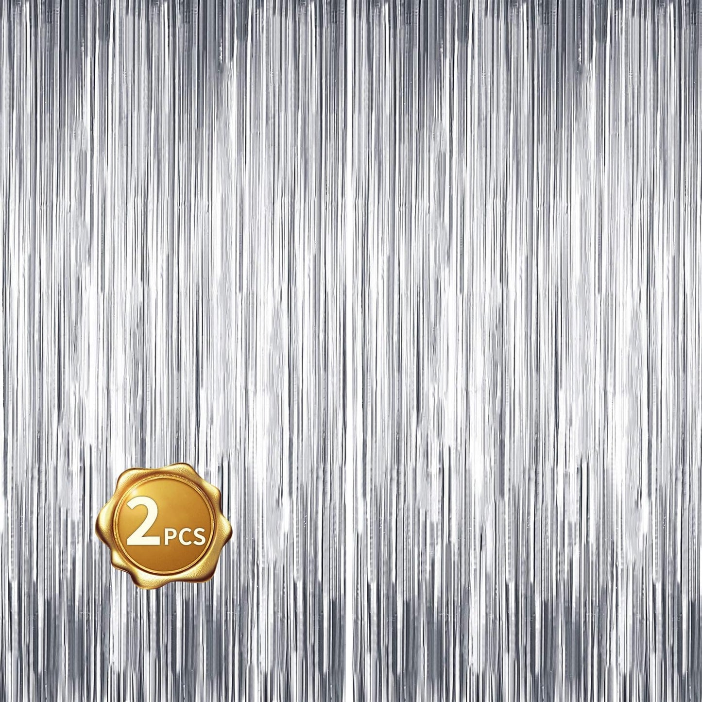 BEISHIDA 2 Pcs Silver Door Streamers Tinsel Curtain Party Streamers Backdrop Fringe Foil Wall Background for Birthday Halloween Christmas Wedding Party Decoration(3.28 ft x 6.56 ft)