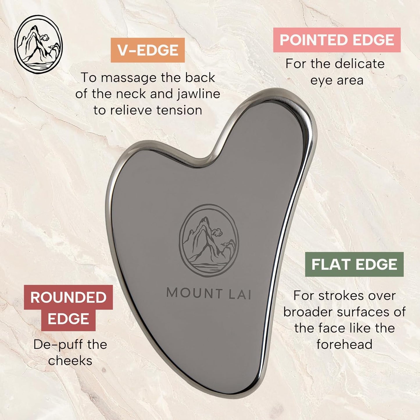 Mount Lai Stainless Steel Gua Sha Facial Tool – The Element of Refinement – Professional Grade Steel Face Sculpting Tool for Lymphatic Drainage, Puffiness Reduction & Refined Results