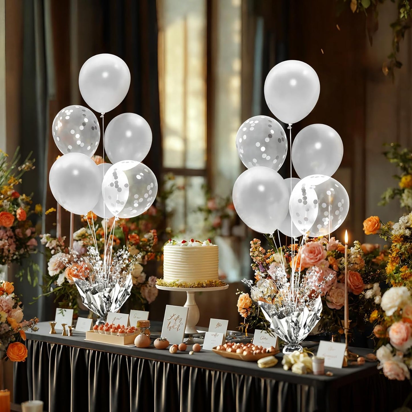 4 Set Silver Balloon Centerpieces for Tables with Balloon Stand Kit Perfect for Parties Birthday Baby Showers 50th Anniversary Party Decorations