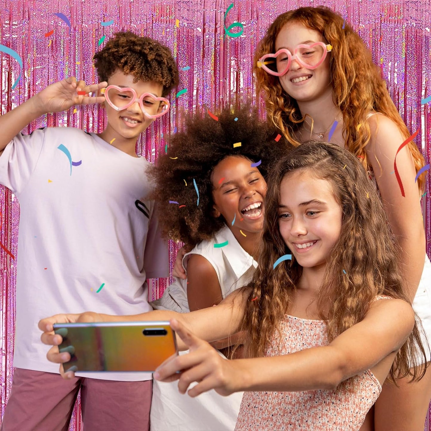 10 Pack Pink Metallic Tinsel Photo Backdrop for Wedding Engagement Baby Shower Bachelorette Christmas Celebration Birthday Party Decorations