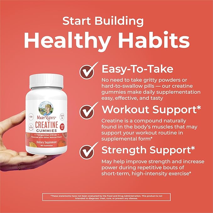 MaryRuth's Creatine Gummies | Creatine Monohydrate Gummies | 1 g Creatine Per Gummy | Creatine for Women & Men | Tangerine Citrus Flavor | Exercise | Workout | Sugar Free | Vegan | 90 Count