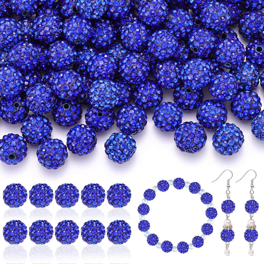 160pcs 10mm Rhinestone Beads for Jewelry Making, Dark Blue Shiny Round Disco Ball Beads Bulk, Sparkle Crystal Clay Christmas for Bracelet Baseball Necklace Earring Crafting and DIY
