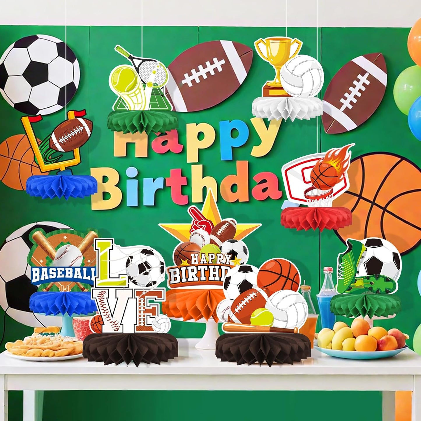 Sports Themed Party Decorations Kit - Honeycomb Centerpiece for Sports Birthday Party Decorations& Favors