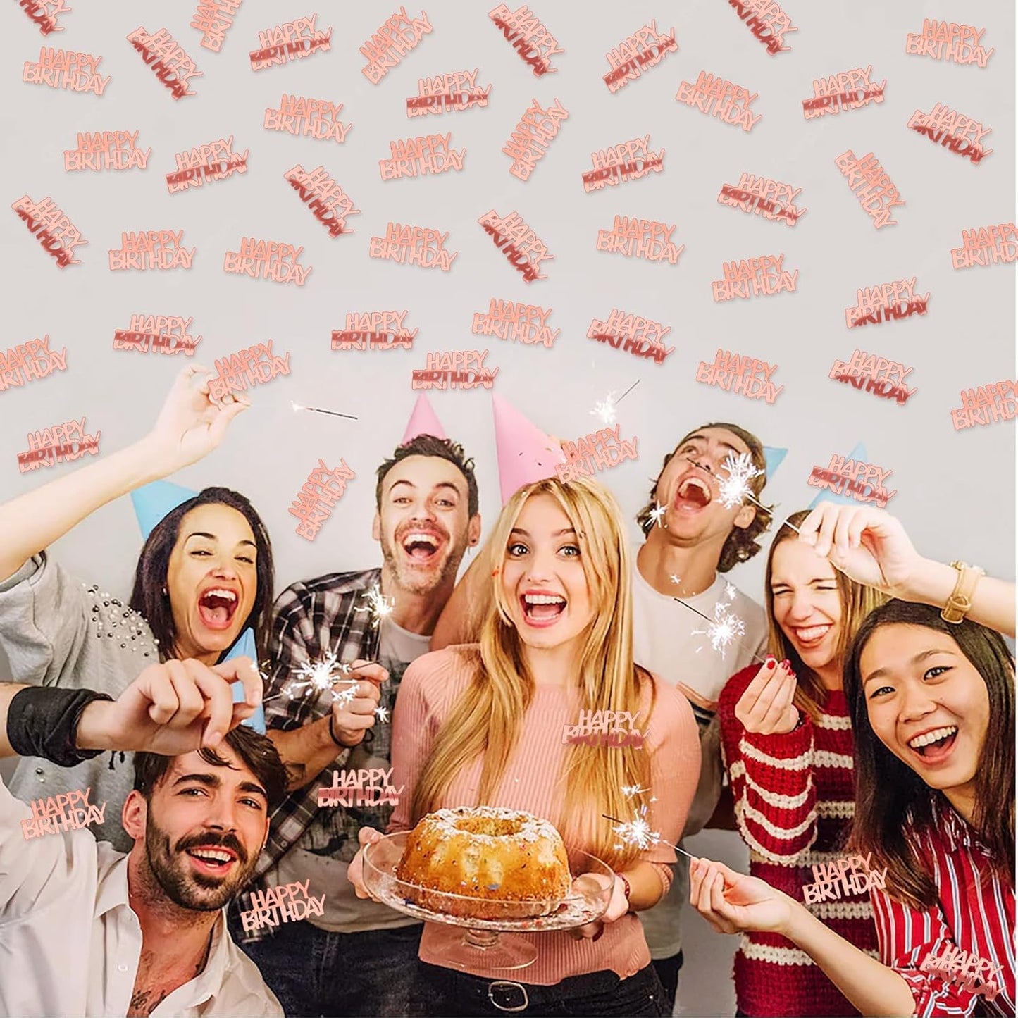 MARFOREVER Rose Gold Happy Birthday Glitter Confetti, Birthday Party Metallic Foil Table Confetti Cake Balloon Sprinkles Table Centerpiece for Adult Baby Party Decorations