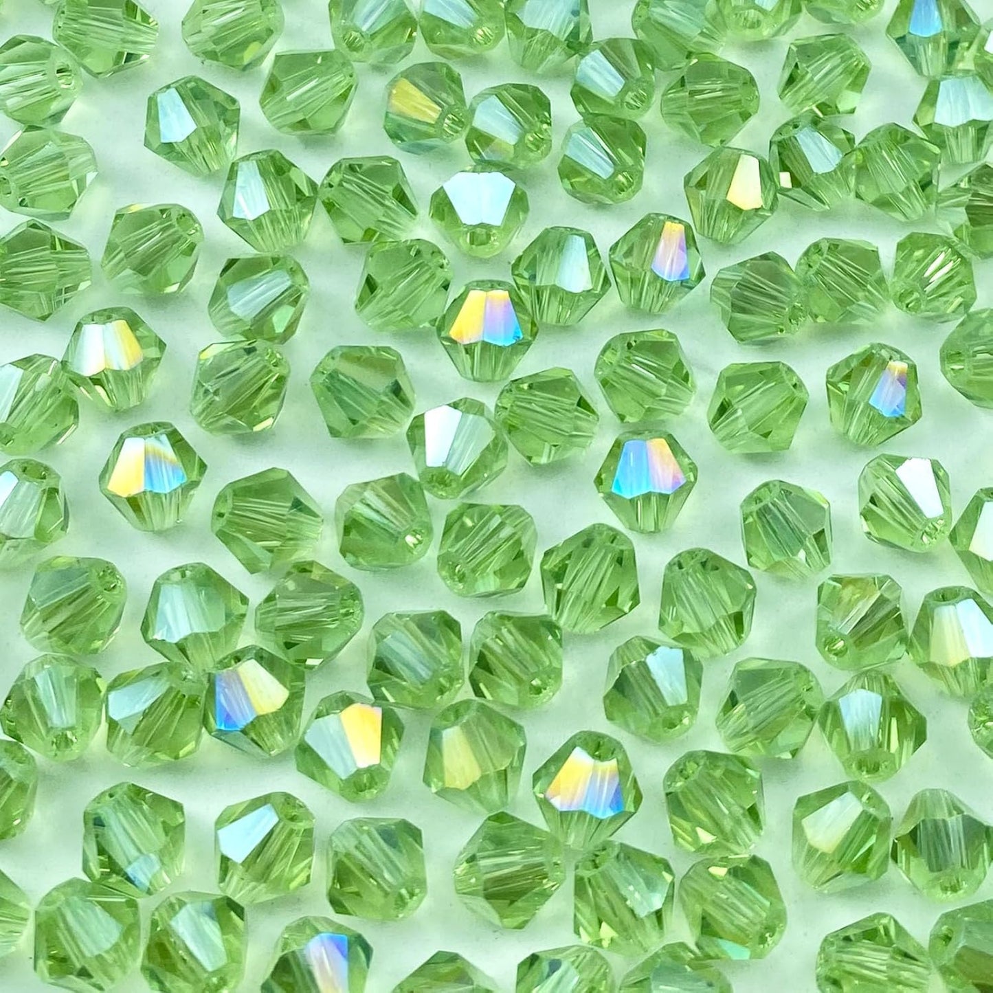 250pcs 6mm Bicone Crystal Glass Beads Loose Spacer Beads Faceted Craft Beads for Jewelry Making DIY Necklace Bracelet Earring Wind Chimes Suncatchers Ornamen(Light Green AB)