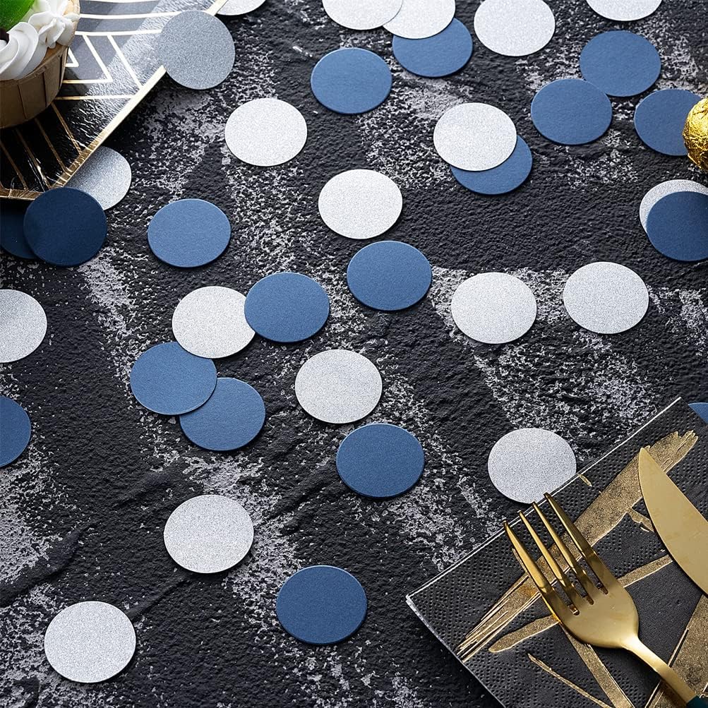 Silver and Blue Confetti Table Decoration for Birthday Graduation Retirement Theme Party,1.2 inch in Diameter,200 Counts