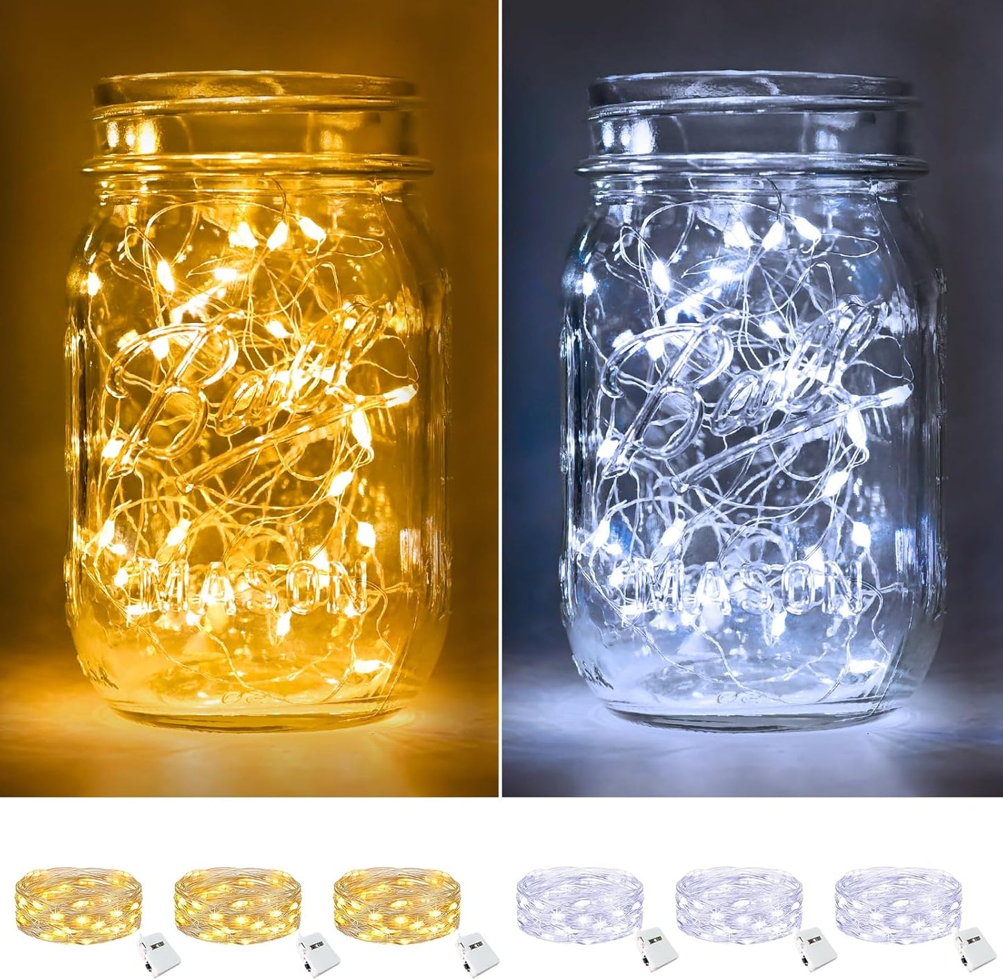 btfarm 6 Pack Fairy Lights Battery Operated [3 Modes], 7ft 20 Led Twinkle Lights String Lights Waterproof Bulk Small Mini Silver Wire for Christmas Mason Jars Wedding Table Centerpiece