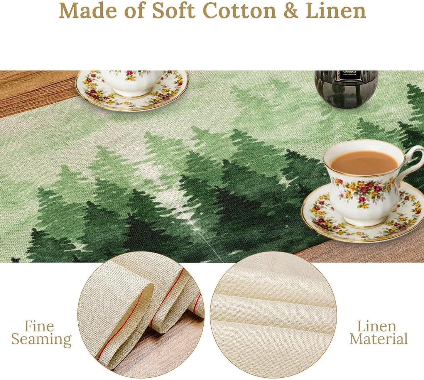 Foggy Forest Table Runner,Watercolor Wreen Misty Forest Landscape Table Runner for Kitchen Dining Table Home Party Decoration 13x60 Inch