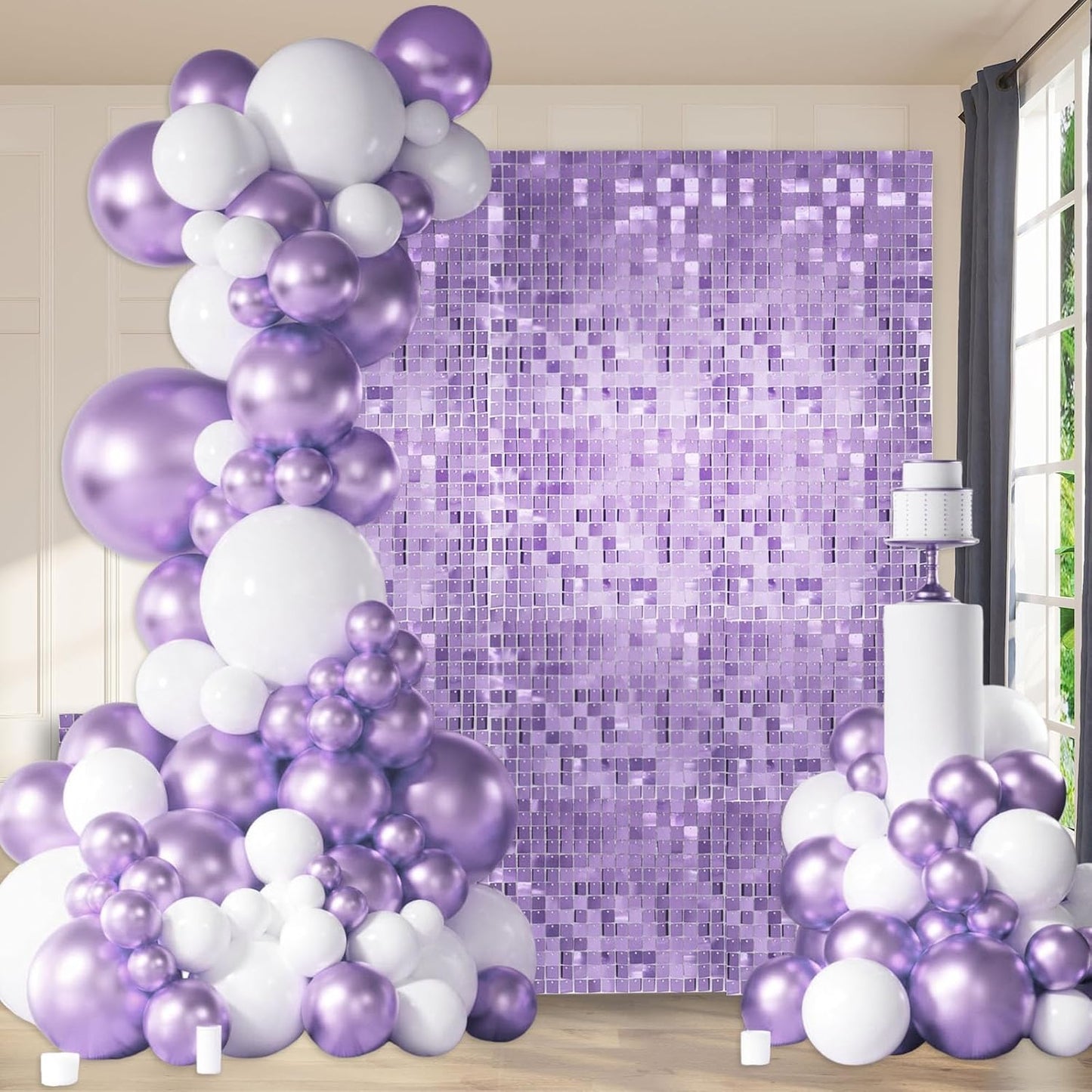 12PCS Light Purple Shimmer Wall Backdrop, Square Sequin Photo Backdrops Panel, Glitter Wall Background for Birthdays, Weddings, Graduation, Engagements, Disco Bachelorette Party Decoration (3FTx4FT)