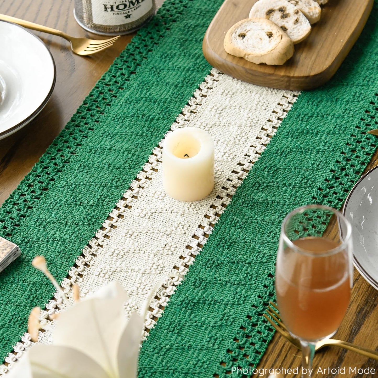 Artoid Mode Dark Green Farmhouse Rustic Table Runner, Seasonal Hollow Kitchen Dining Table Decoration for Home Party Decor 12x72 Inch