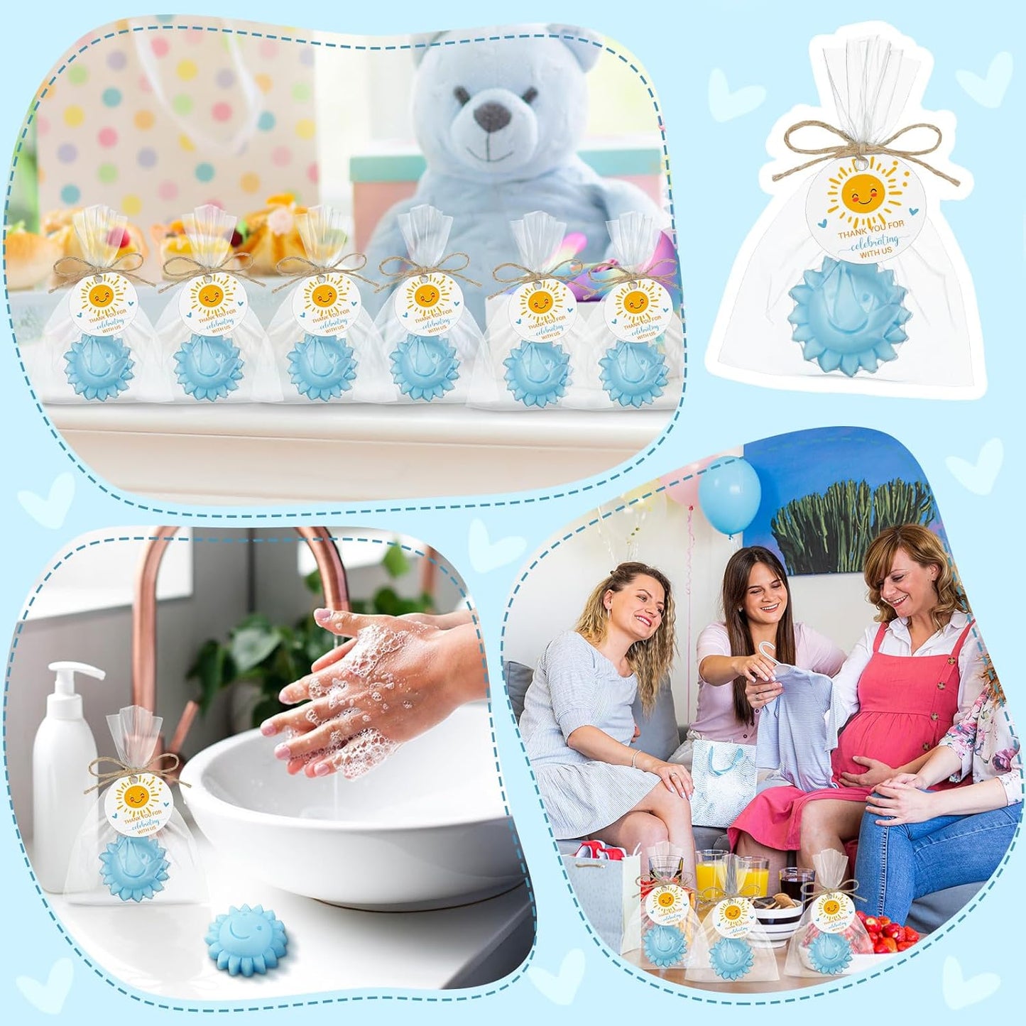 Demissle 40 Pcs Sun Soap Baby Shower Favors for Sunshine Party Here Comes the Son Baby Favors Mini Handmade Soap Gifts with Thank You Card for Guest Gender Reveal Party Decor(Blue)