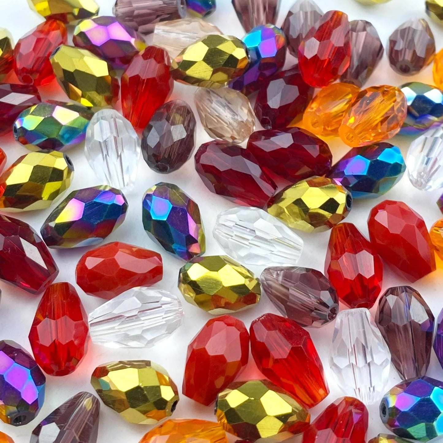 110pcs 6x8mm Teardrop Crystal Glass Beads Vertical Hole Faceted Loose Spacer Beads for DIY Craft Jewelry Making Necklace Bracelet Earring Wind Chimes(Red Series)