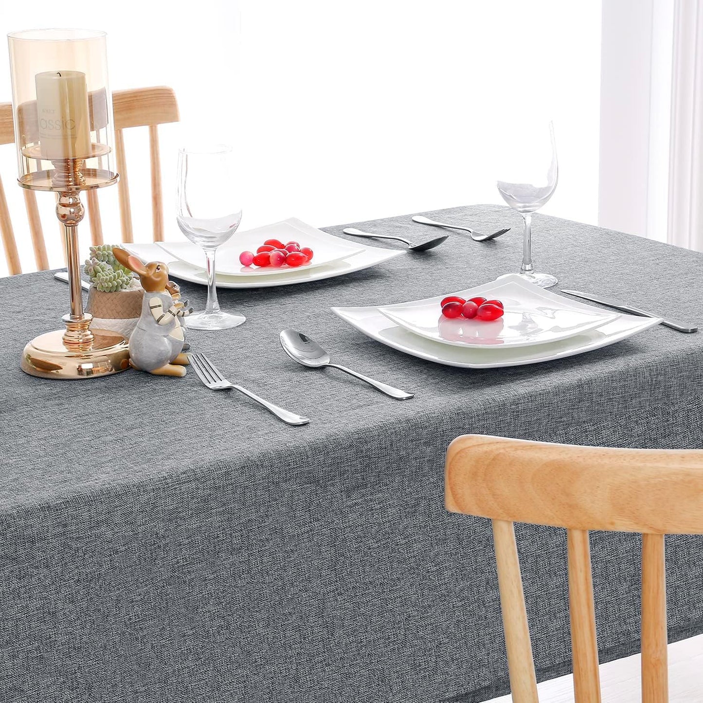 Hiasan Faux Linen Rectangle Tablecloth - Wrinkle and Stain Resistant Washable Table Cloth for Kitchen Dining Room Holiday Table Cover for Dinner, Grey, 60 x 140 Inch