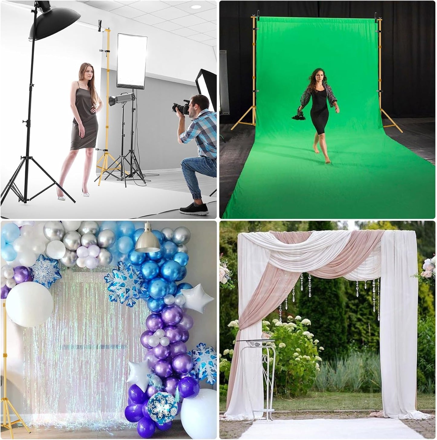 10ft x 7ft - Titanium Gold Adjustable Photography Backdrop Support System Photo Video Studio Background Stand Kit with Carry Bag for Portrait & Studio Photography