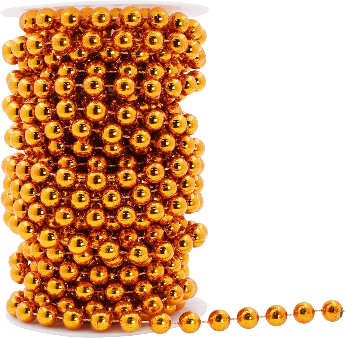 Mandala Crafts 10mm Faux Orange Pearl Beads Roll - 11 Yards Strand of Fake Pearls Chain Garlands Spool String for Christmas Tree, Wedding, Party, Vases, DIY Decoration