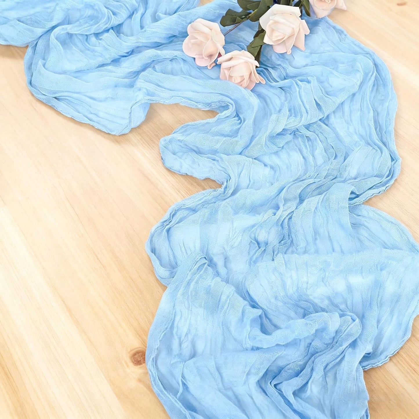 6 Pack Baby Blue Cheesecloth Table Runner 23x120 inch Rustic Boho Gauze Table Runner 10 FT Long Sheer Cheese Cloth Fabric Table Runners for Romantic Wedding Bridal Shower Birthday Party Decor