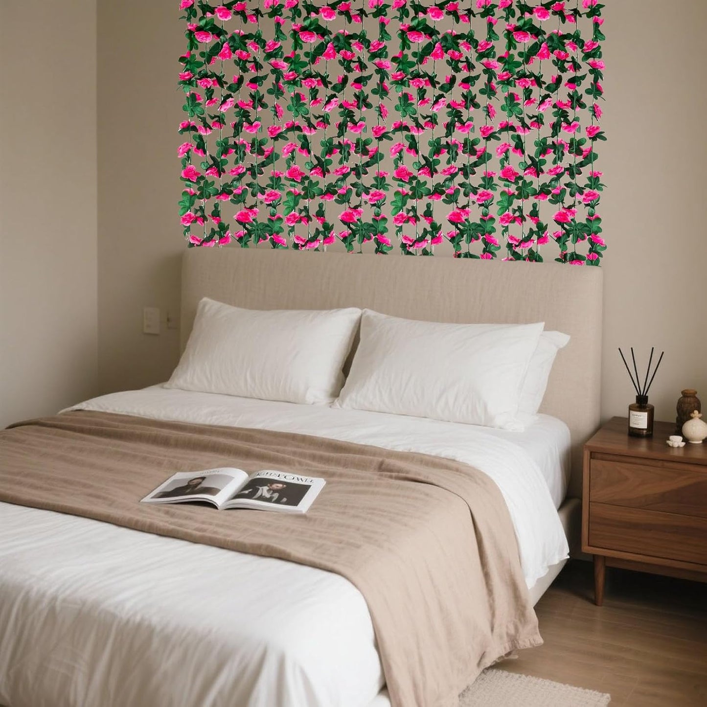 16Pcs 126Ft Fuchsia Rose Garland, Fake Rose Hanging Flowers, Artificial Flower Vine, Hanging Floral Vine Garland for Wedding, Birthday Party, Wall Arch, Halloween, Christmas Garden Backdrop Decor