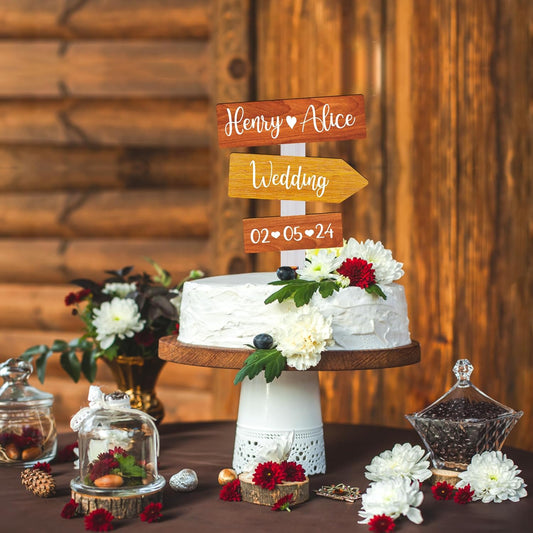 Personalized Rustic Fall Wedding Cake Topper in Wood Custom Bride & Groom Names Initials Wedding Date Cake Decoration (Thanksgiving)