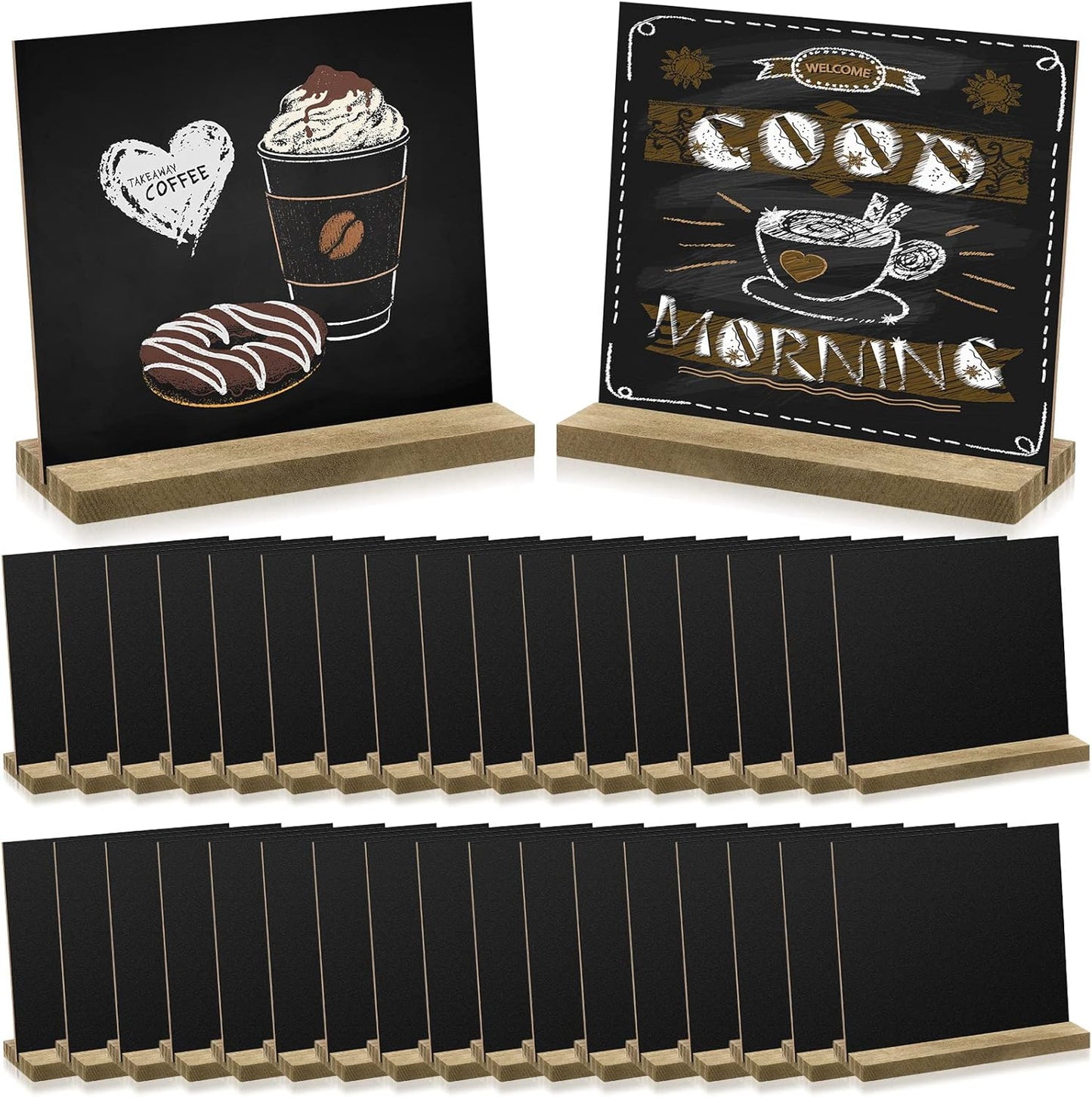 Queekay 36 Pcs Mini Chalkboard Signs Tabletop with Stand 5 x 6 Inch Wooden Chalkboard Sign Vintage Chalk Board Sign Decorative Centerpieces for Food Signs Table Numbers Message Boards Party Supplies