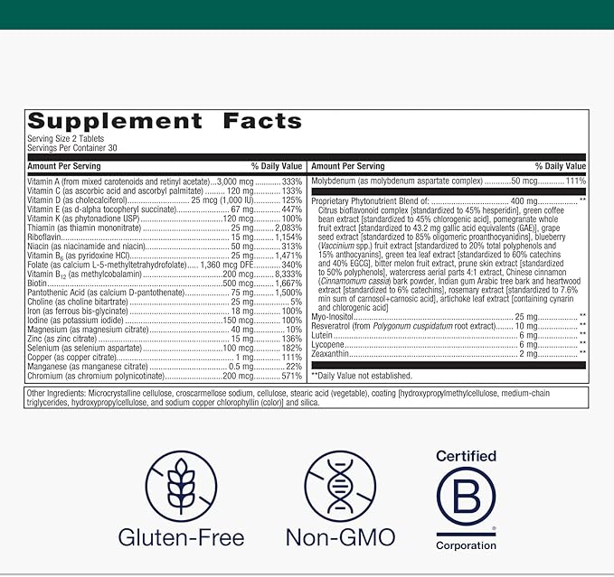 Metagenics PhytoMulti Multivitamin with Iron - Daily Multivitamins with Phytonutrients - Multivitamin for Men & Women - PhytoMulti Vitamin Supplement - with Iron, Zinc & B6 Vitamins - 60 Tablets
