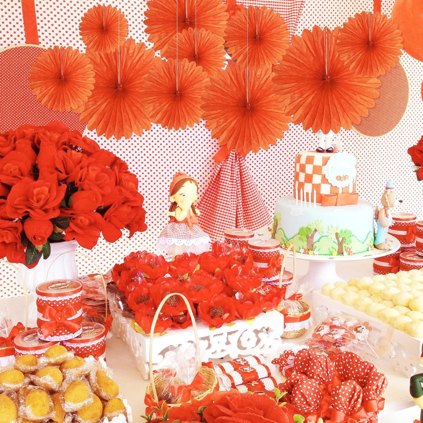 20 Pcs Orange Hanging Paper Fan, Hanging Honeycomb Round Paper Fans for Weddings, Birthdays, Christmas, Baby Showers, Classroom, Events Ceiling Party Supplies Decorations