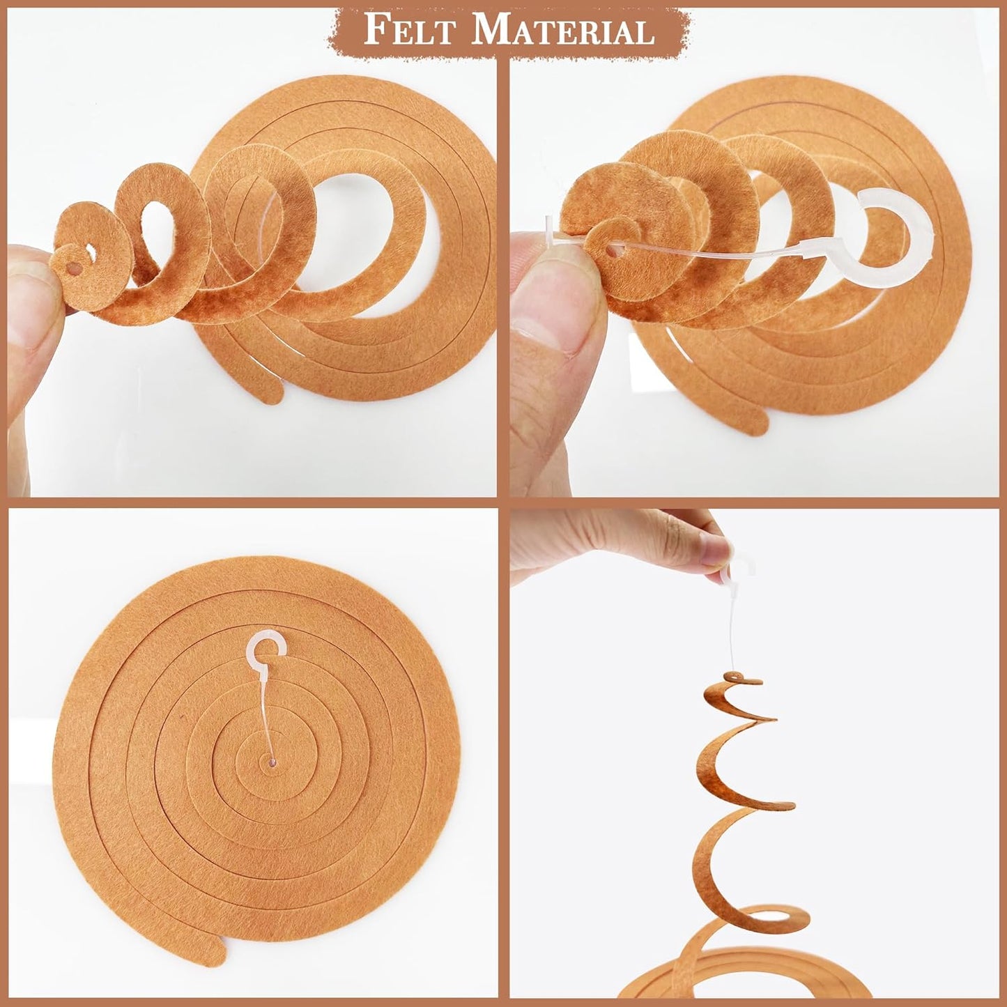 36 Pcs Brown Hanging Swirl Decorations Ombre Cream Tan Brown Felt Swirl Streamer Spiral Ceiling Garland for Boho Neutral Safari Woodland Rustic Cowboy Western Teddy Bear Birthday Baby Shower Wedding