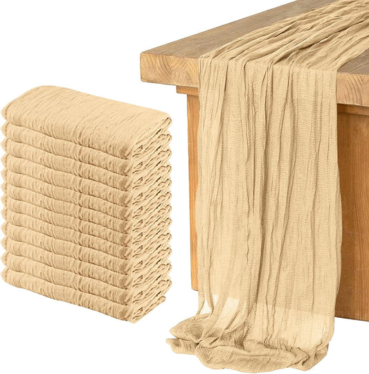 12 Pack Cheesecloth Table Runner, Runner Gauze Boho Wedding Decor Romantic Table Runner for Wedding Birthday Party(35" x 118") (Light Brown)