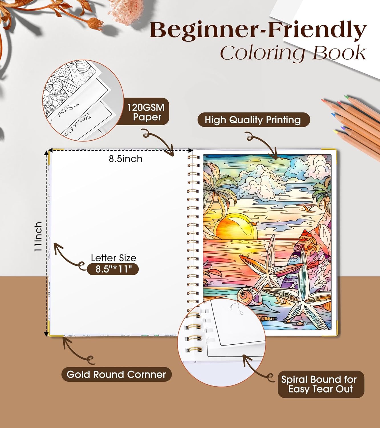 Adult Coloring Book for Women-Hardcover Spiral Bound Coloring Books for Adults Relaxation 8.5 * 11, 30 Healing Landscapes Pattern, Anxiety, Stress Relief & Relaxation Gifts for Women, 120GSM Paper