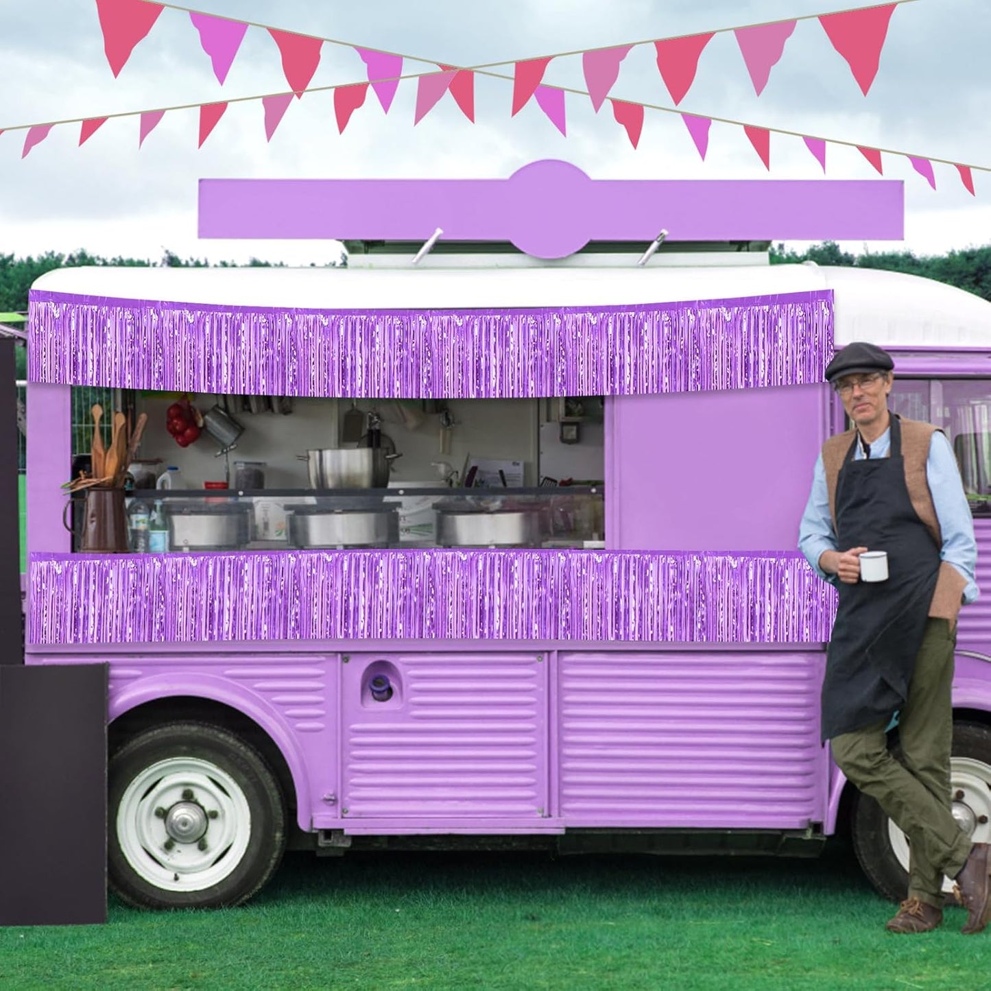 6 Pack 10 Feet Light Purple Foil Fringe Garland Metallic Tinsel Streamers Banner Wall Hanging Curtain Backdrop for Parade Floats, Birthday, Graduate, Mother's Day, Wedding Party Decoration