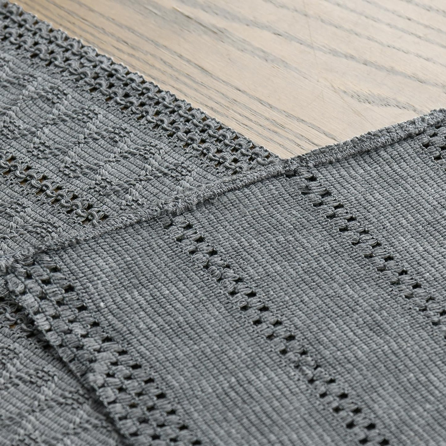 Artoid Mode Dark Grey Farmhouse Woven Rustic Hollow Table Runner, Seasonal Holiday Hollow Kitchen Dining Table Decoration for Home Party Decor 12x90 Inch