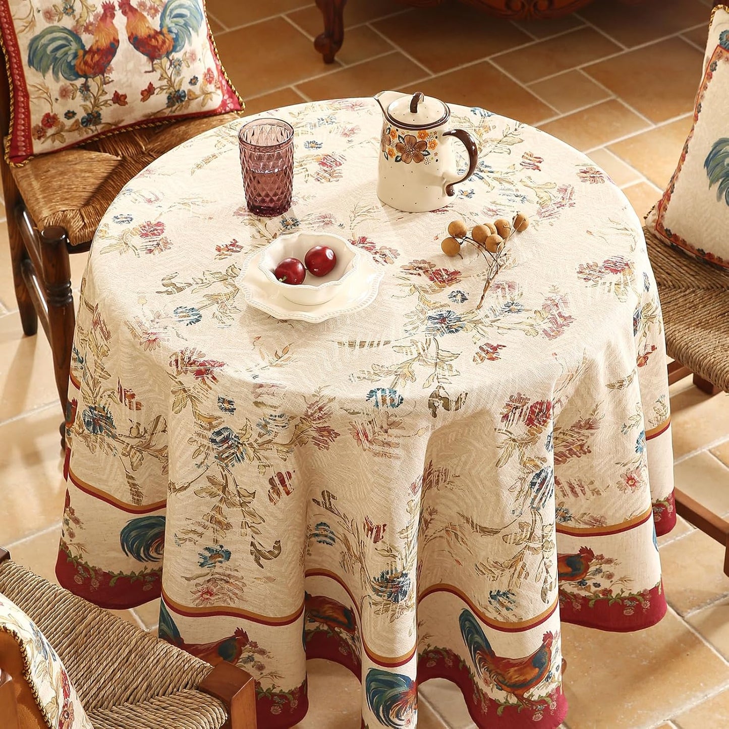 patdrea Designer Vintage Linen Small Round Tablecloth,Vintage Red Animals Pattern Floral Tablecloths,Decoration Table Cover for Kitchen Dining Christmas,Party,Thanksgiving,Diameter 55"-Townlife E
