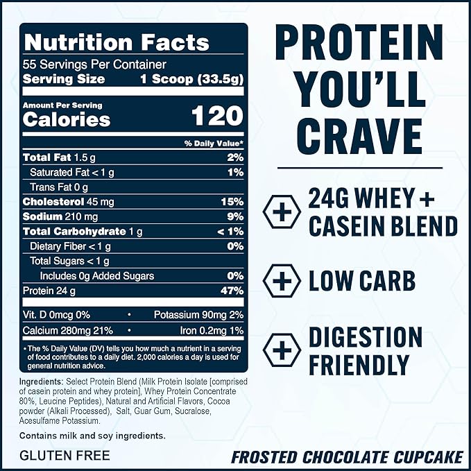 PEScience Select Protein Powder, Whey and Casein Blend, Clean Protein Powder for Women and Men, Low Calorie, Low Carb, Keto Friendly, Gluten Free, Frosted Chocolate Cupcake, 55 Servings
