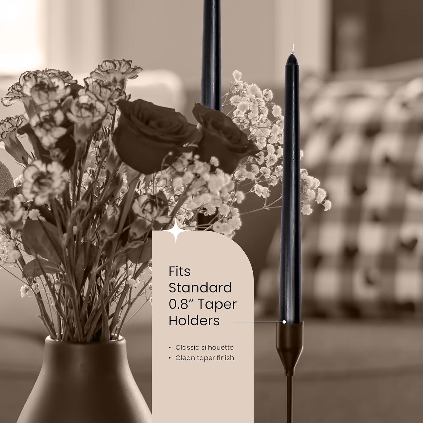 Leor & Lair Black Taper Candles - 4 Pack 10" Black Candlesticks - Unscented Long Burning Halloween Candles for Halloween Decoration, Gothic Decor, Holidays, Weddings & Restaurants