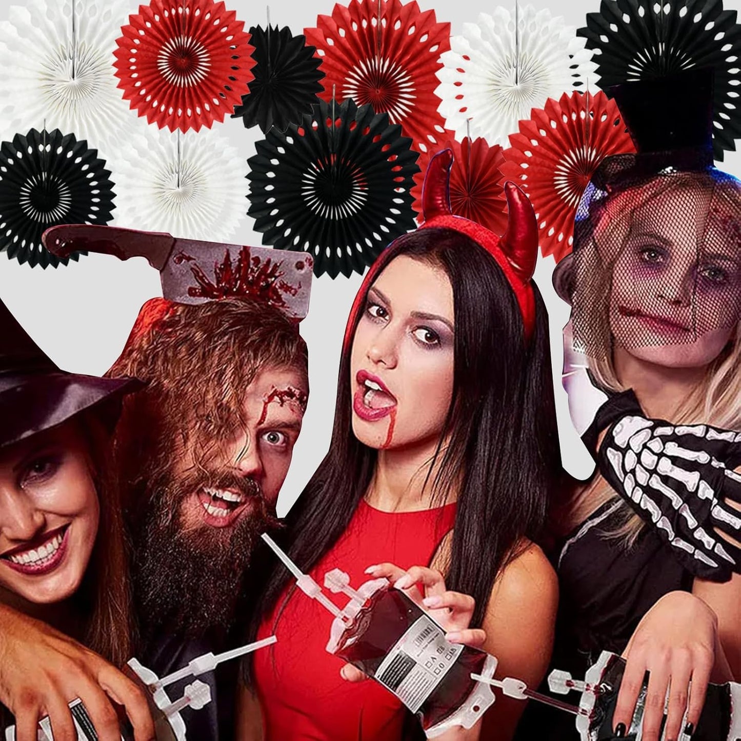 BEISHIDA Red Black White Hanging Honeycomb Round Paper Fans Decoration Tissue Paper Fan Garland for Birthday Christmas Wedding Party Supplies（11packs）