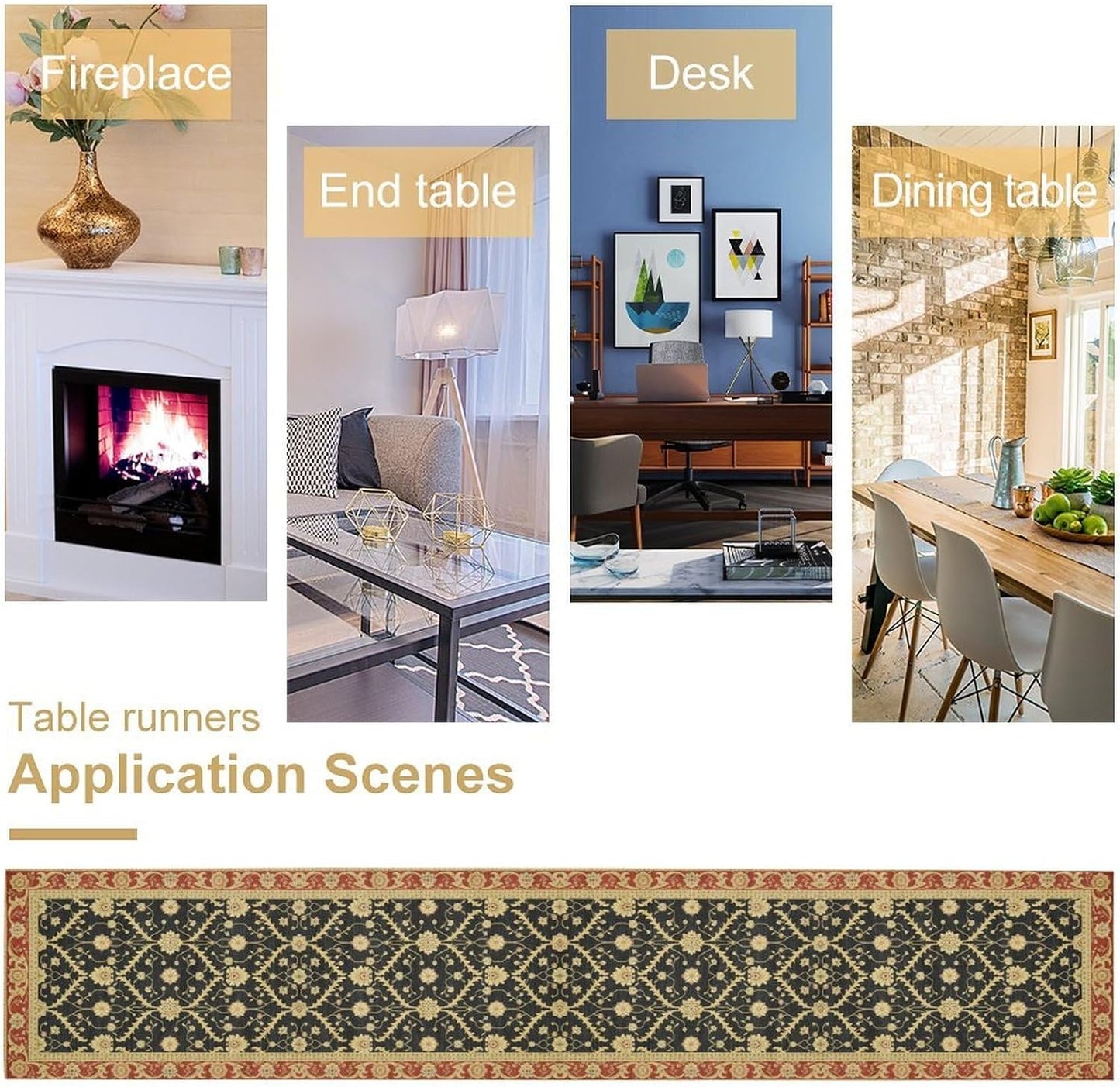 Vintage Morris Floral Table Runner, Boho Rustic Farmhouse Flower Pattern for Home Kitchen Table Decor Dining Coffee Room Party Decor 13x36in