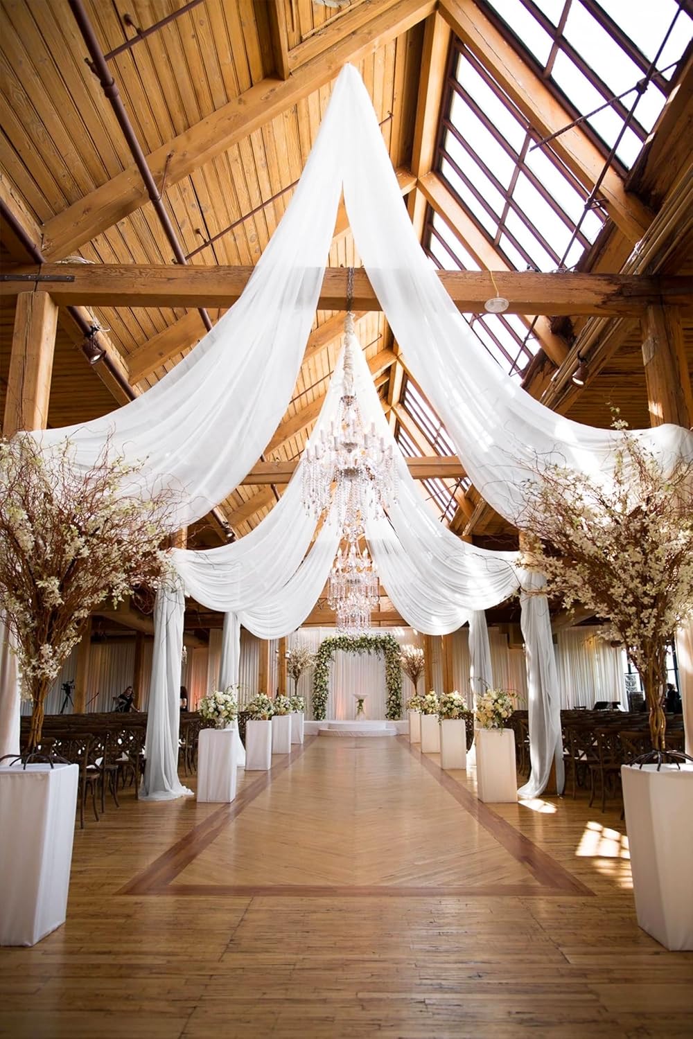 4 Panels White Ceiling Drapes 5ftx20ft Wedding Ceiling Drapes Chiffon Fabric Arch Draping Sheer Curtains Soft Drapery Draping Wedding Ceiling Decorations for Party Ceremony Stage Swag