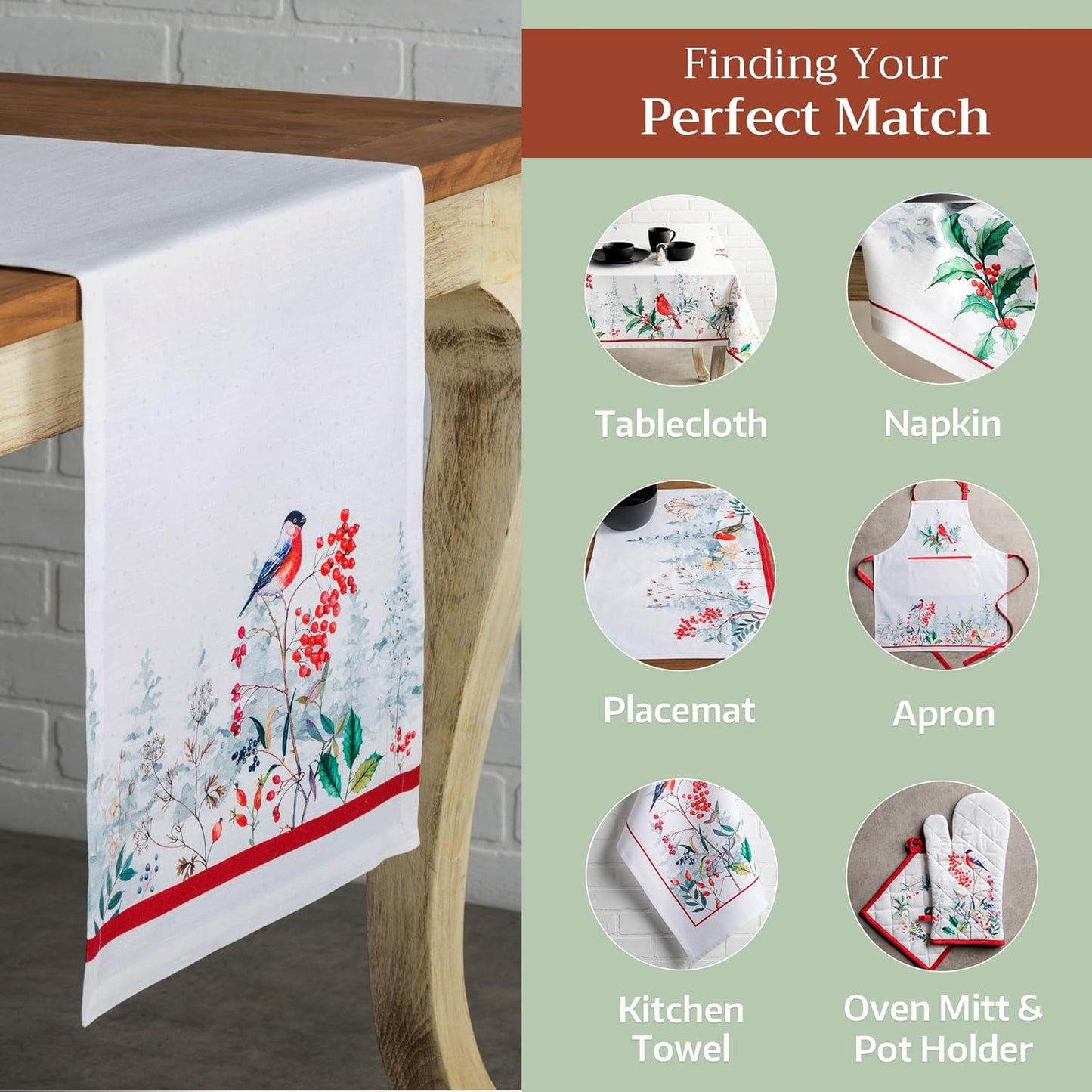 Maison d' Hermine Table Runner 100% Cotton Single Layer Table Runners 72 inches Long for Thanksgiving Christmas Decorations Home Kitchen Dining Party Wedding (Morzine, 14.5" x 72")