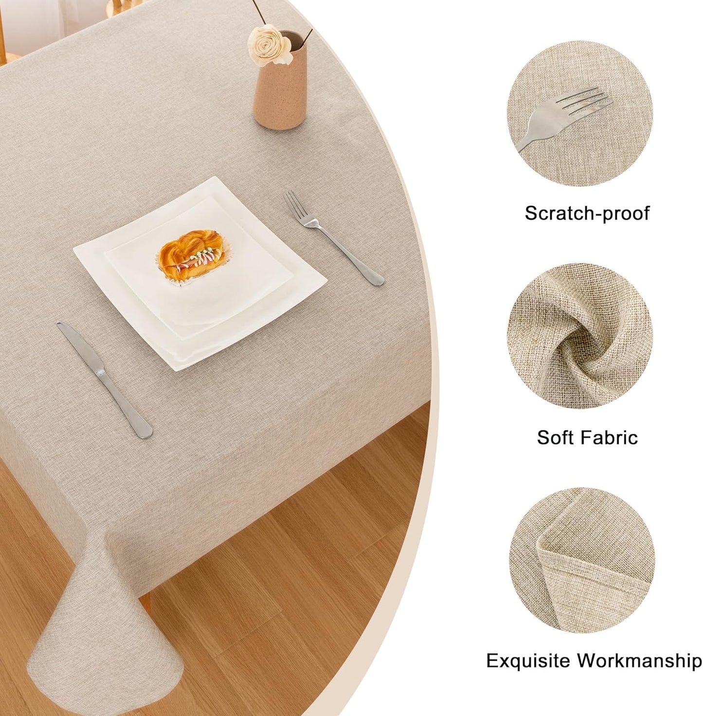 Hiasan 2 Pack Faux Linen Rectangle Tablecloth - Wrinkle and Stain Resistant Washable Table Cloth for Kitchen Dining Room Holiday Table Cover for Party Dinner, Beige, 70 x 108 Inch