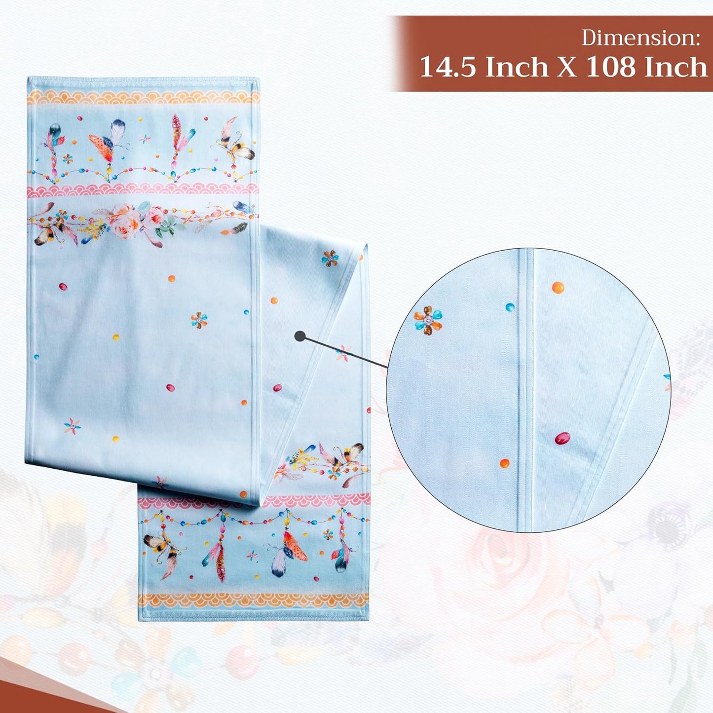 Maison d' Hermine Table Runner 100% Cotton Double Layer Table Runners 108 inches Long Decorative for Home Kitchen Dining Party Baby Shower Wedding Bridal Shower Spring Summer (Ibiza, 14.50" x 108")