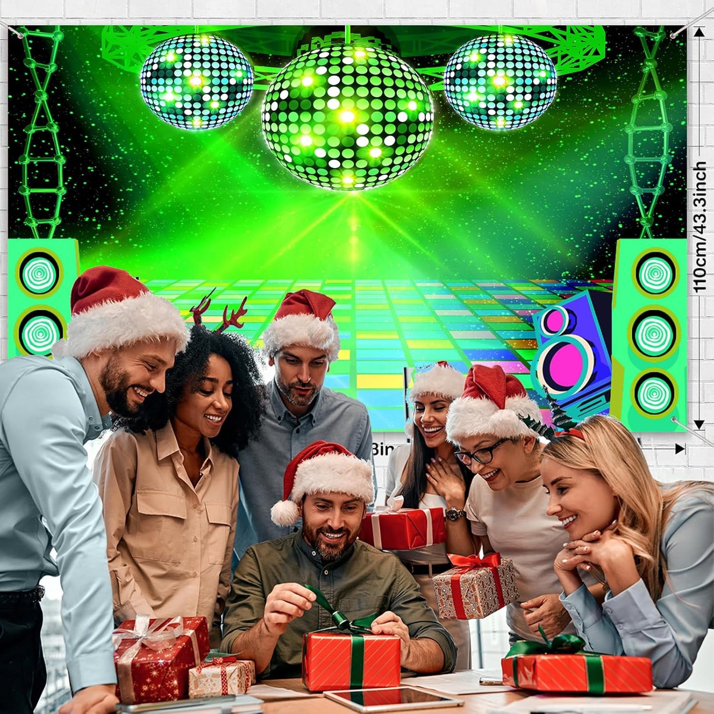 Dance Party Backdrop Retro 80s 90s Theme Stage Dance Ball Music Birthday Party Decoration DJ Photography Background 12 x 10 ft for Baby Shower Picture Photo Shoot Polyester Fabric, Green