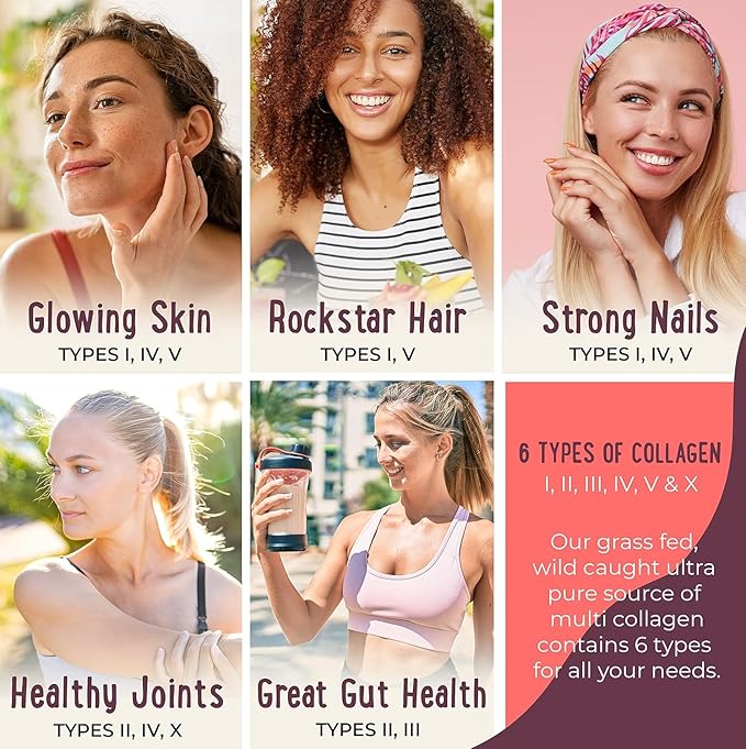 Multi Collagen Protein Powder Type 1, 2, 3, 4, 5, 10 - Unflavored & Hydrolyzed - Pure Collagen Peptides Powder - Grass Fed Beef, Wild Fish Marine & USA Eggshell - 20 Servings