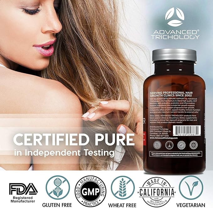 Advanced Trichology DHT Blocker - Hair Growth Supplement for Genetic Thinning for Men and Women | Approved* by American Hair Loss Association - 120 Count (Pack of 1)
