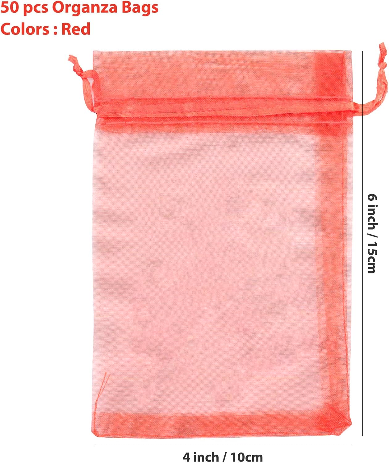 ANZNKU 50 Pack Organza Bags 4 x 6 inch Premium Sheer Mesh Bags for Candy Jewelry Party Wedding Christmas Favor Gift Bag (Red)