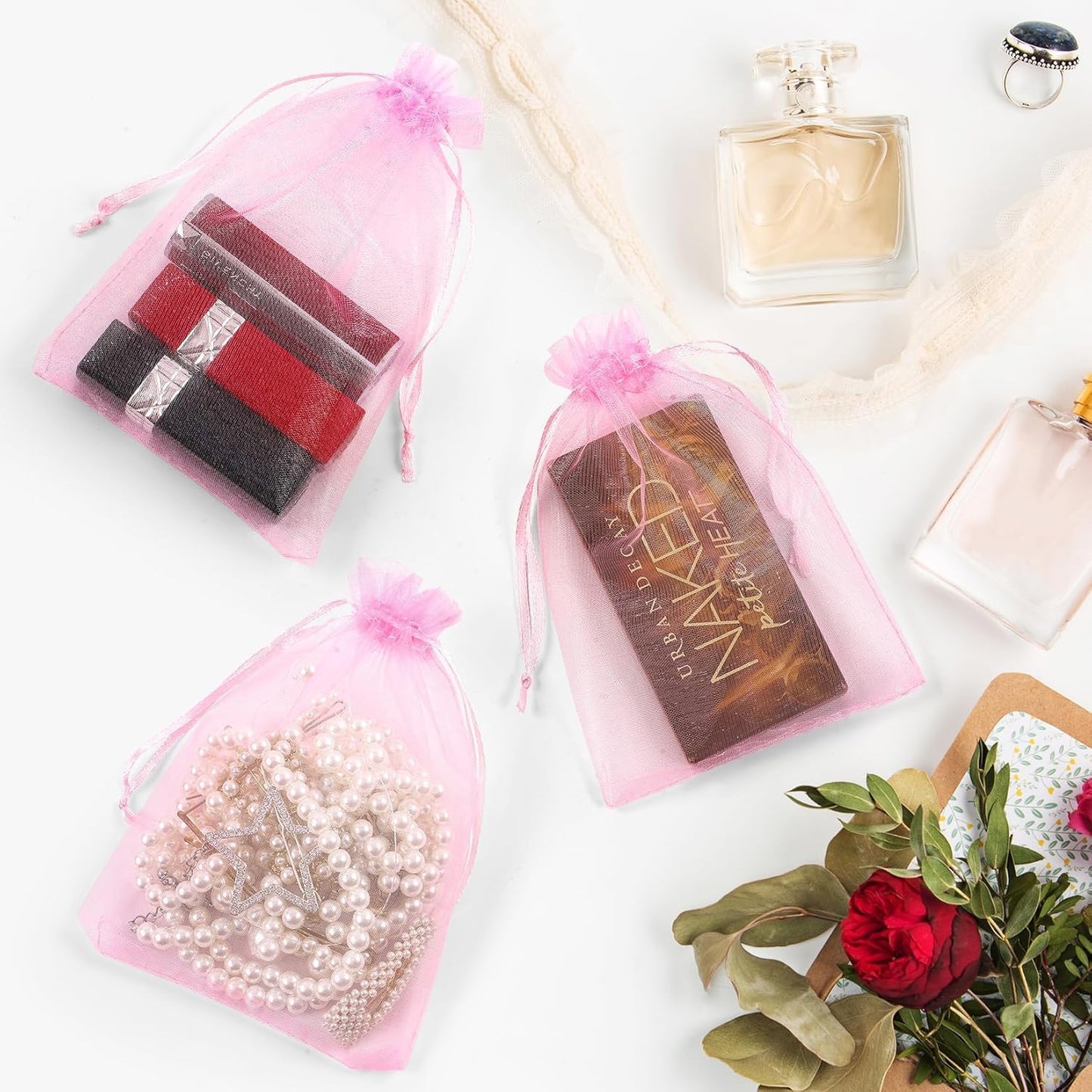 ANZNKU 100 Pack Assorted Colors Organza Bags 4 x 6 inch, Mesh Bags Drawstring, Small Gift Bag Jewelry Bag for Wedding Party Favor